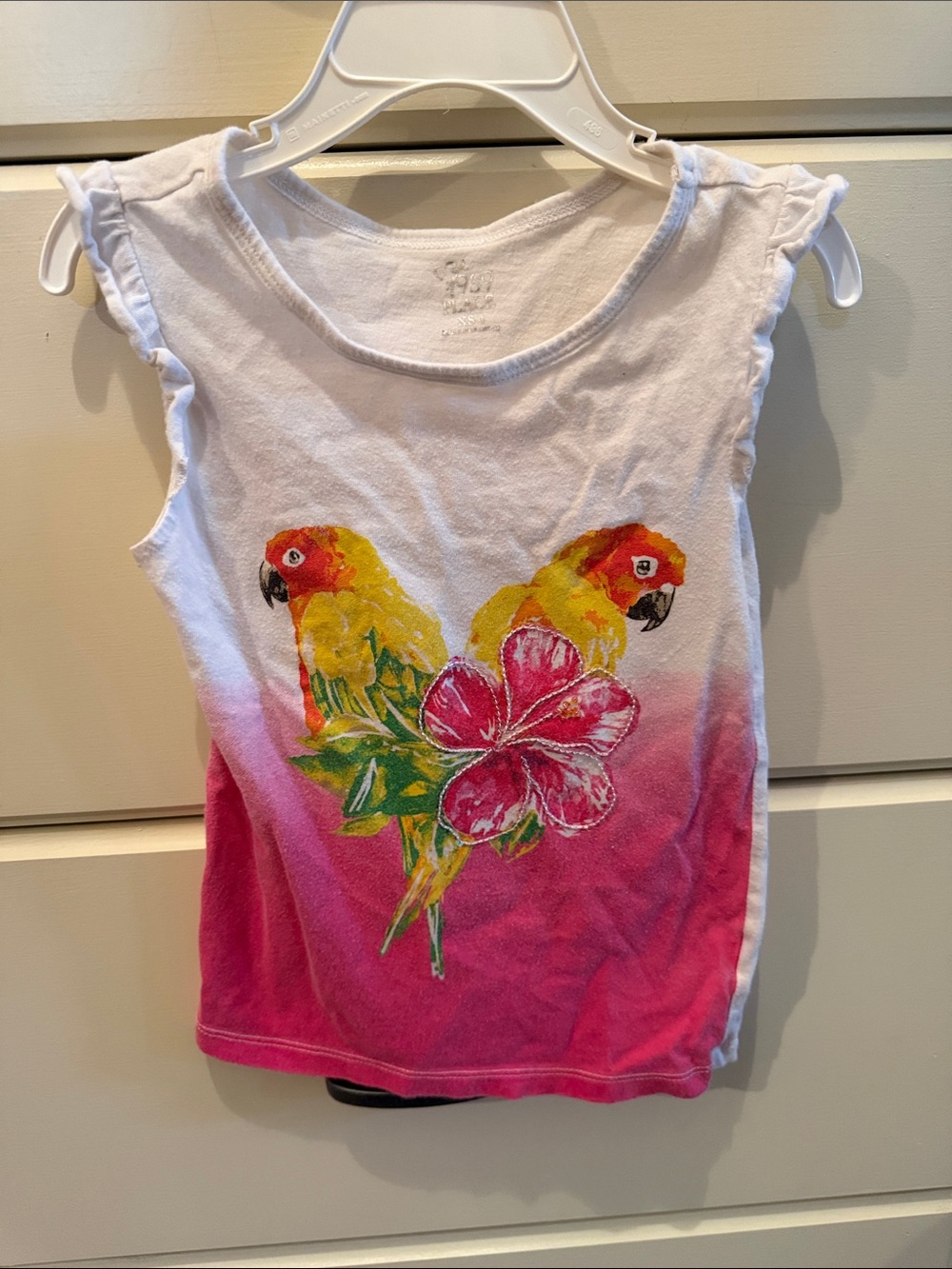 Girls White & Pink Parrot Graphic Tank Top size 4 1989 Place